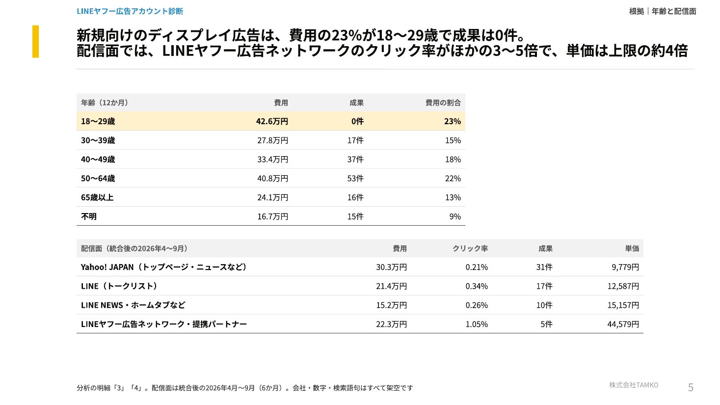診断の調査報告書の例（年齢と配信面のページ）